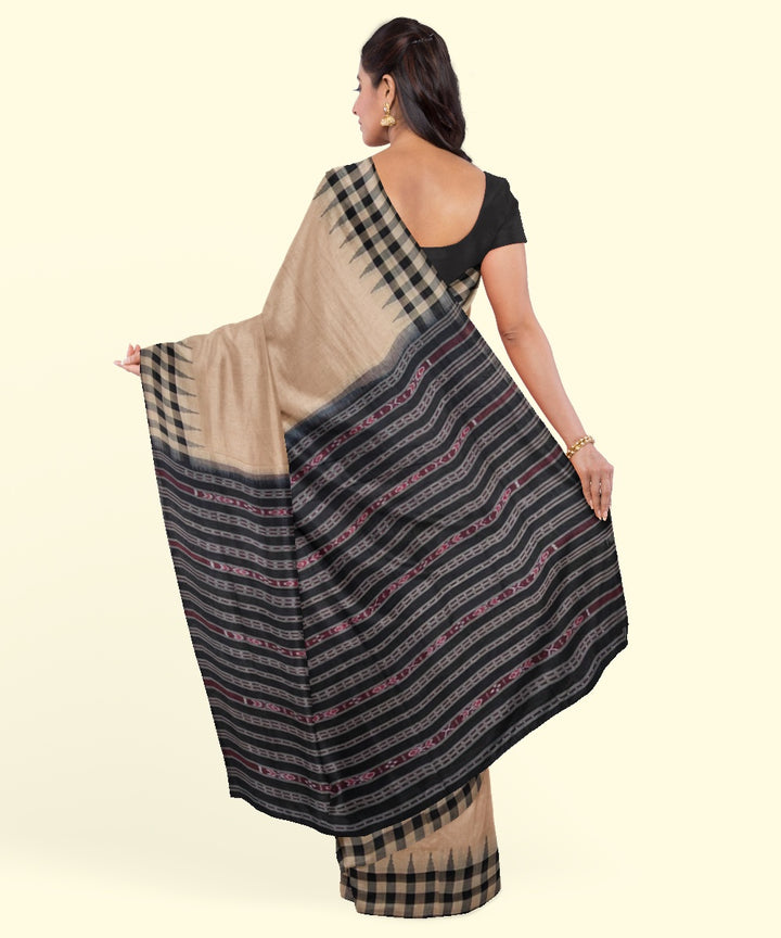 Beige black cotton handwoven sambalpuri saree