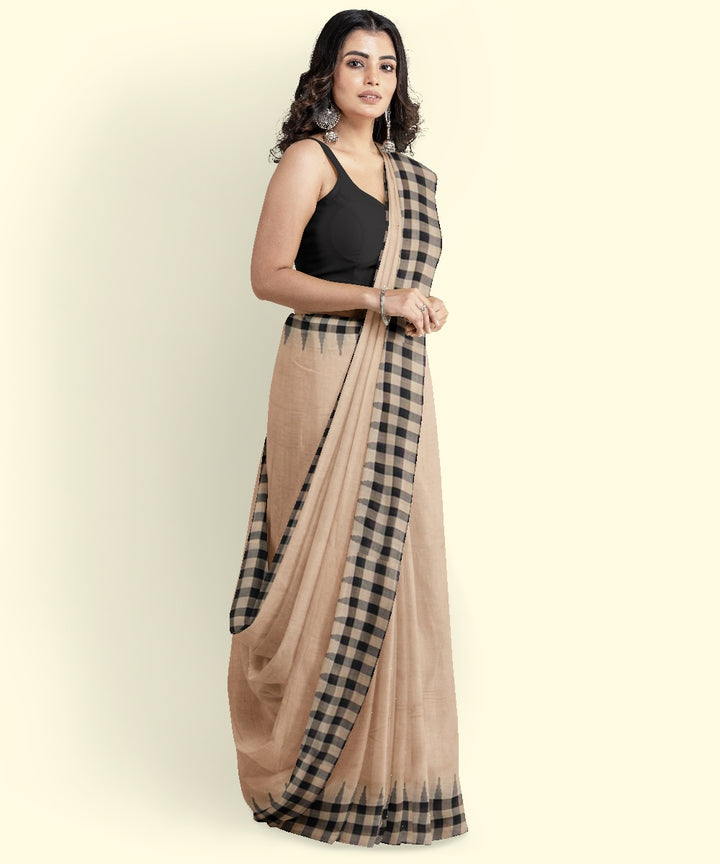 Beige black cotton handwoven sambalpuri saree