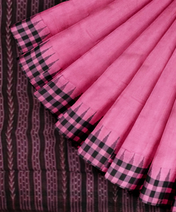 Pink black cotton handwoven sambalpuri saree