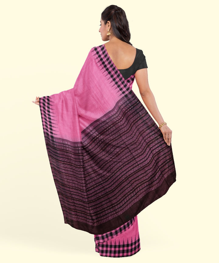 Pink black cotton handwoven sambalpuri saree