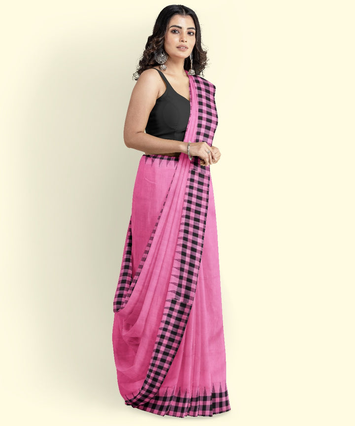 Pink black cotton handwoven sambalpuri saree