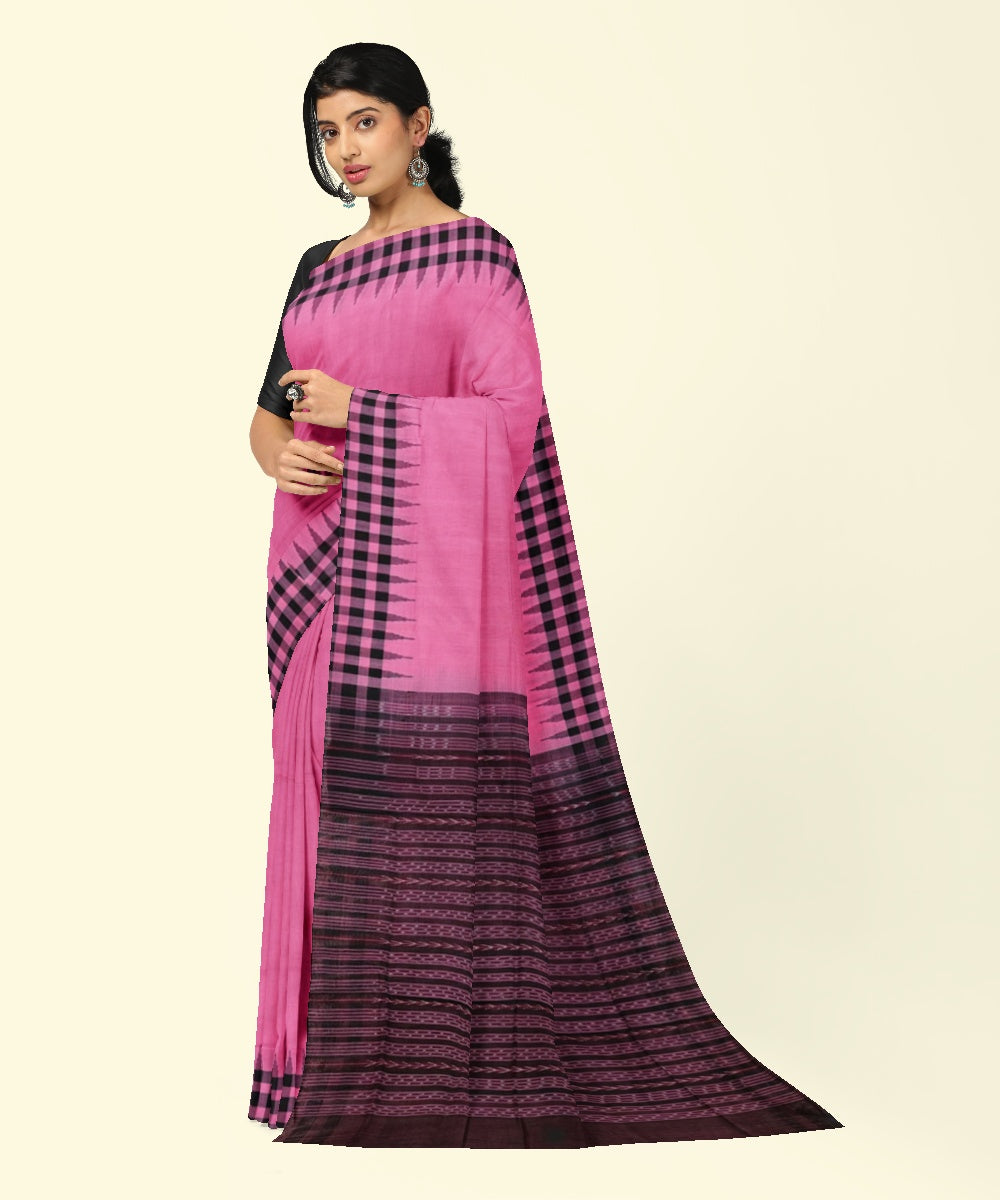 Pink black cotton handwoven sambalpuri saree