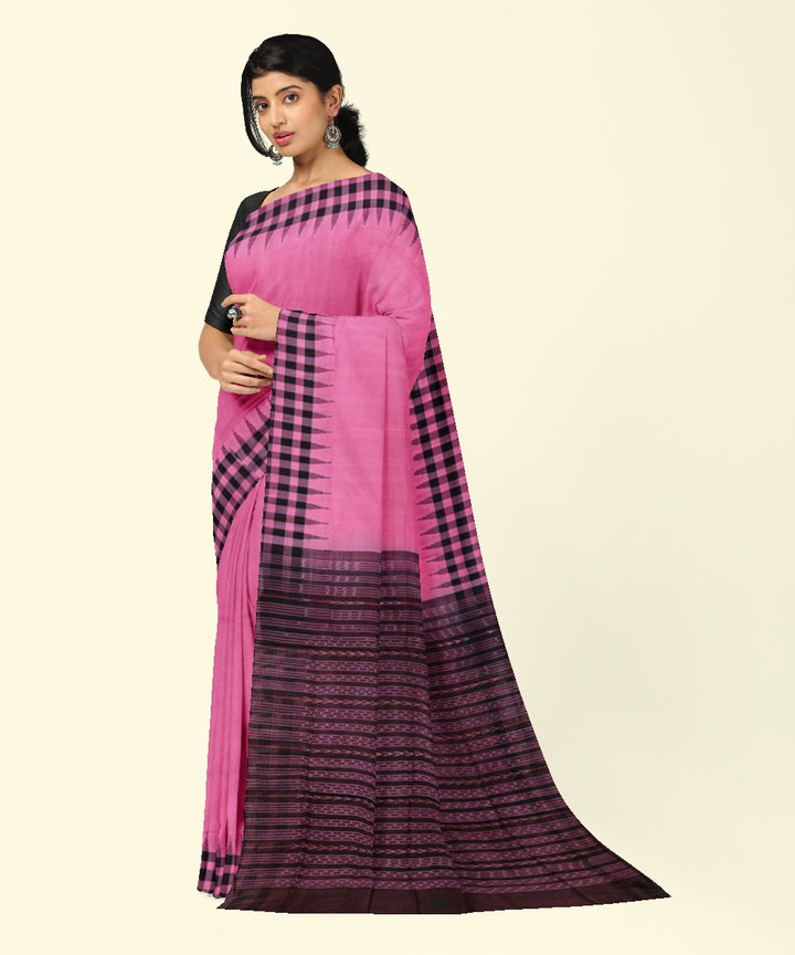 Pink black cotton handwoven sambalpuri saree