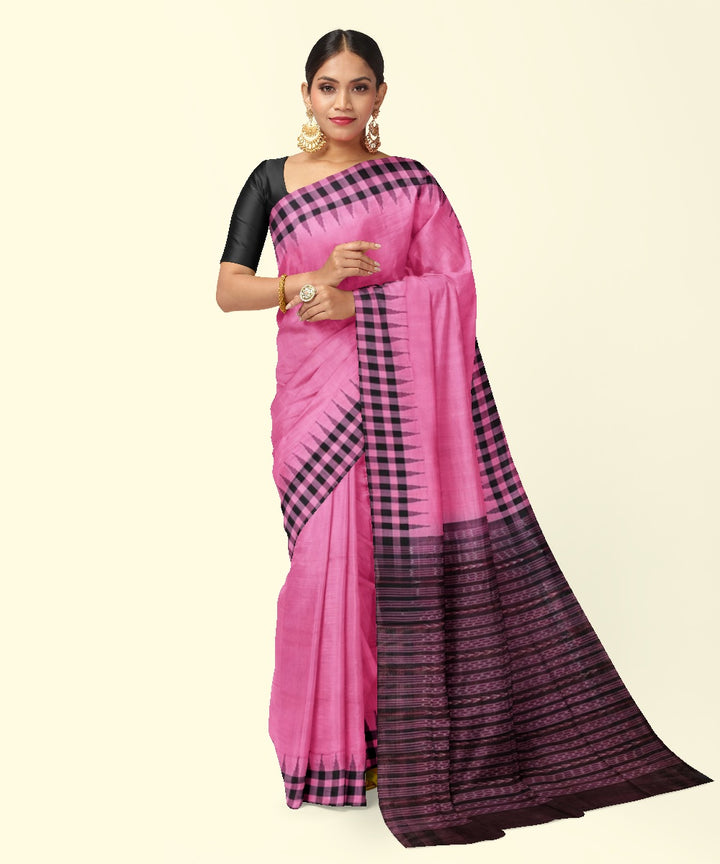 Pink black cotton handwoven sambalpuri saree