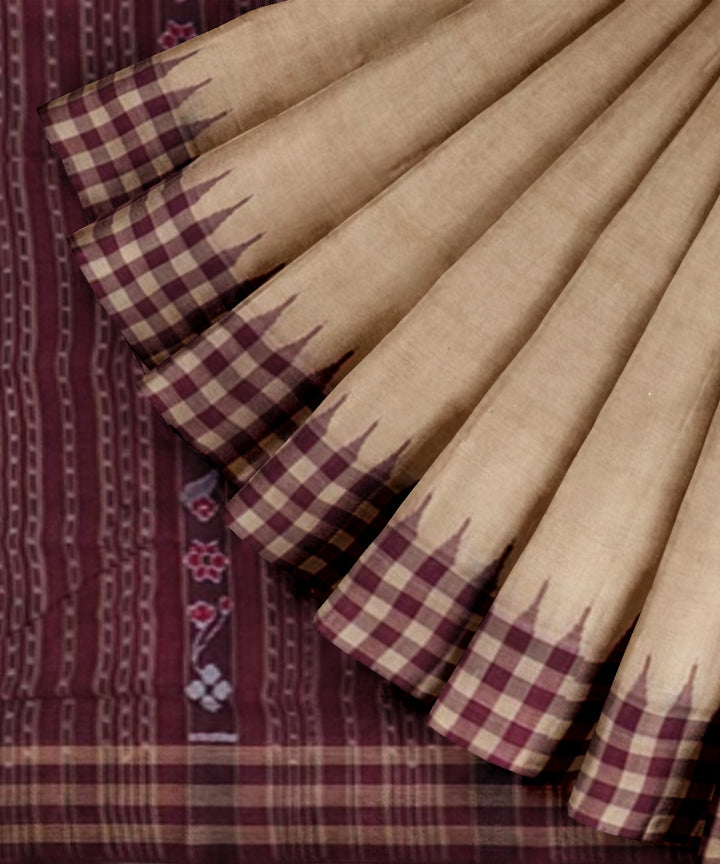 Beige maroon cotton handwoven sambalpuri saree