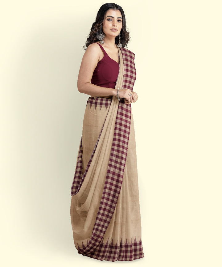 Beige maroon cotton handwoven sambalpuri saree