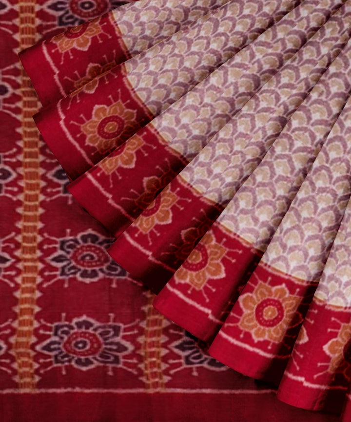 Grey red handwoven cotton sambalpuri saree