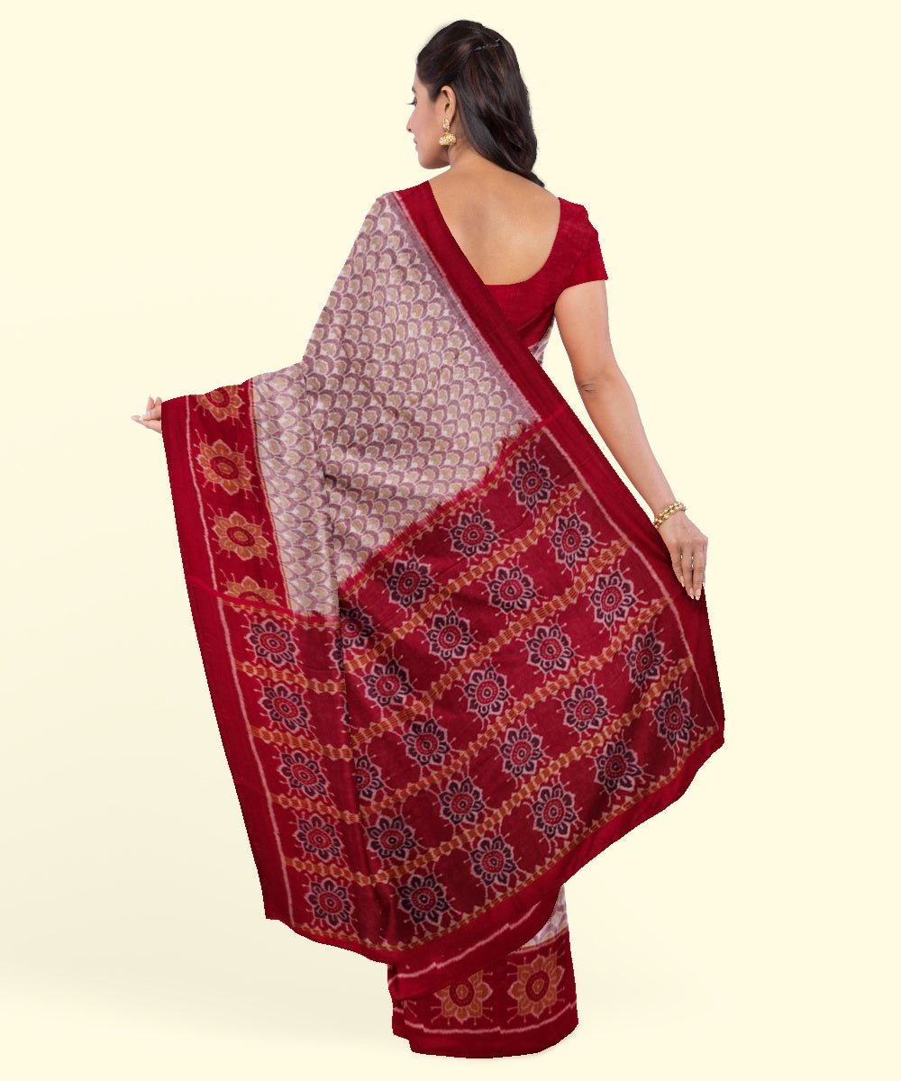 Grey red handwoven cotton sambalpuri saree