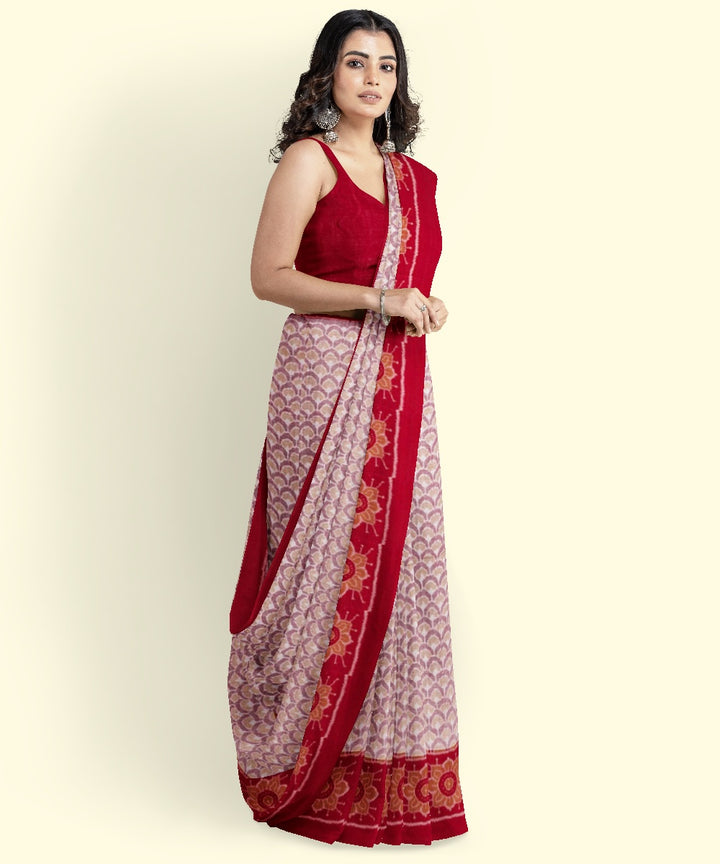 Grey red handwoven cotton sambalpuri saree