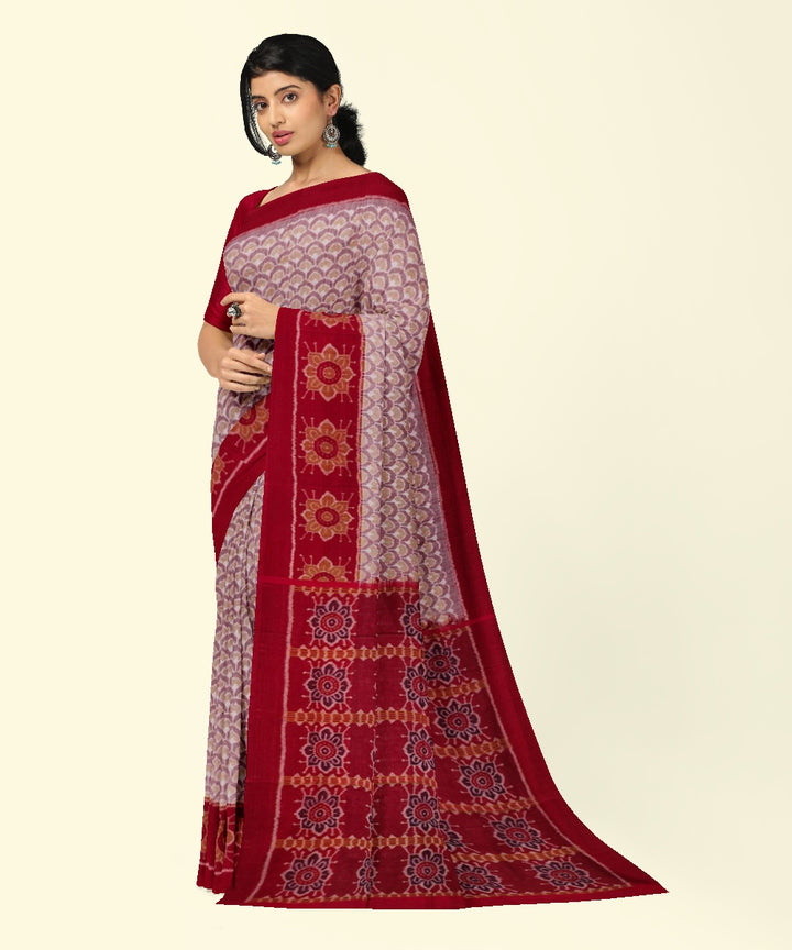 Grey red handwoven cotton sambalpuri saree