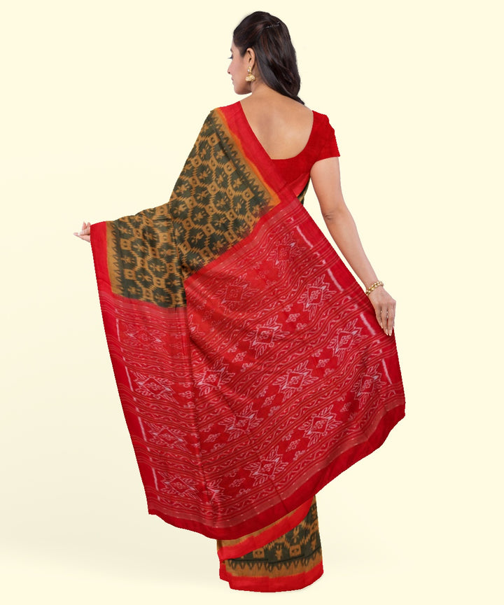 Olive green red cotton handwoven sambalpuri saree