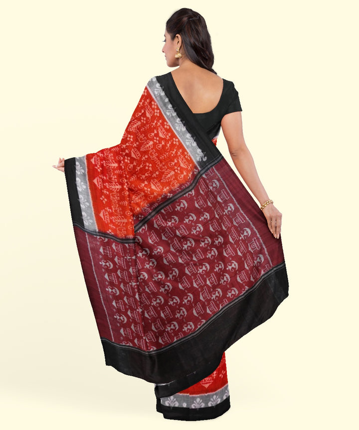 Rust maroon cotton handwoven sambalpuri saree
