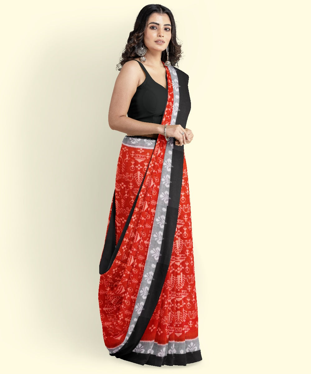 Rust maroon cotton handwoven sambalpuri saree