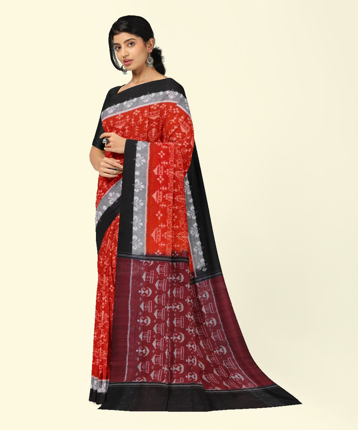 Rust maroon cotton handwoven sambalpuri saree