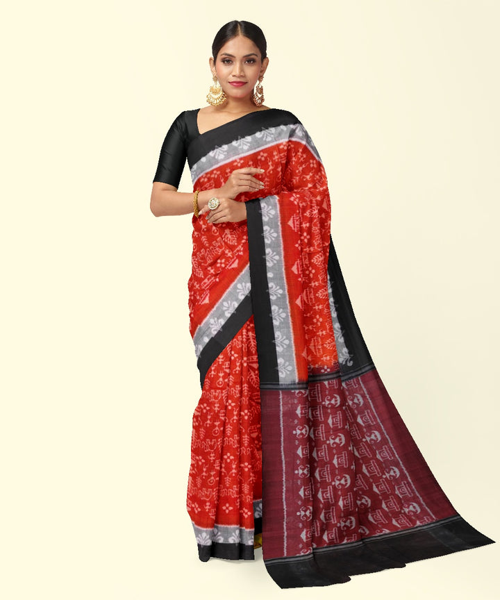 Rust maroon cotton handwoven sambalpuri saree