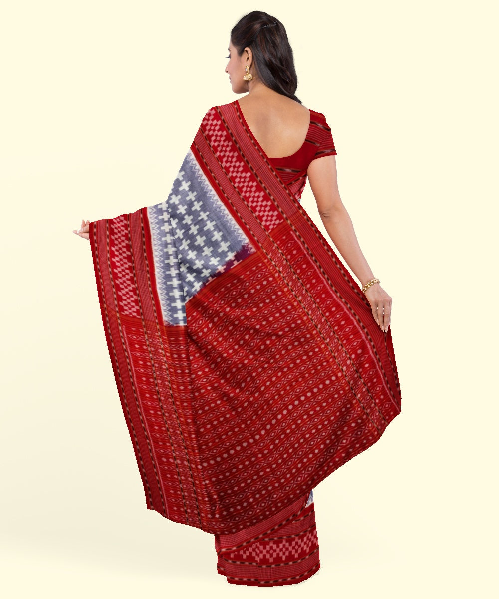 Light blue red cotton handwoven sambalpuri saree