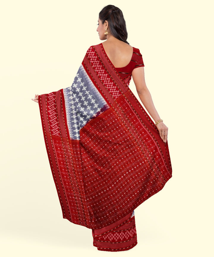 Light blue red cotton handwoven sambalpuri saree