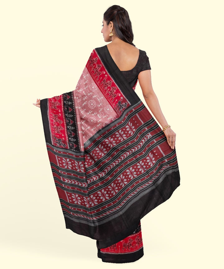 Brick red black cotton handwoven sambalpuri saree