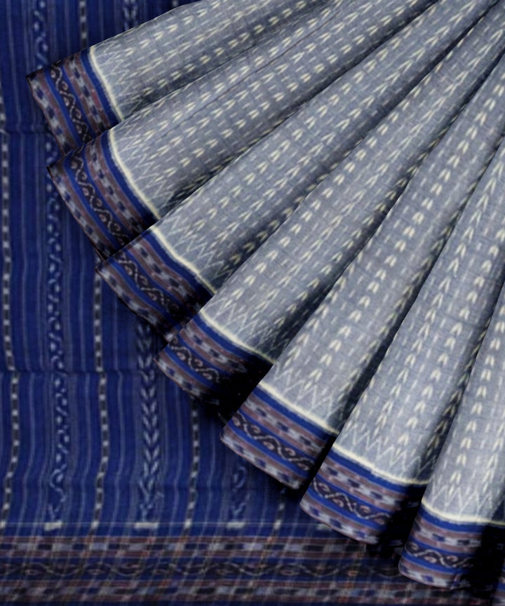 Grey navy blue cotton handwoven sambalpuri saree