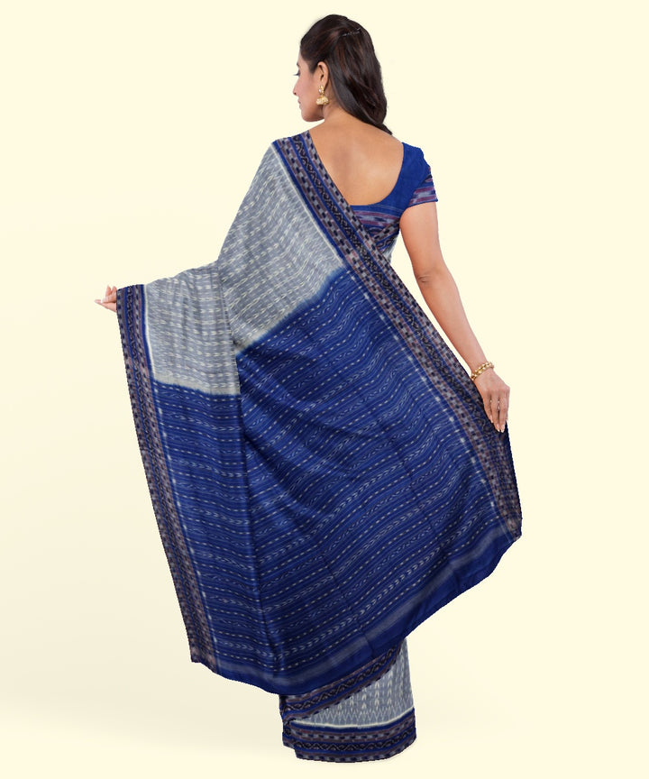Grey navy blue cotton handwoven sambalpuri saree