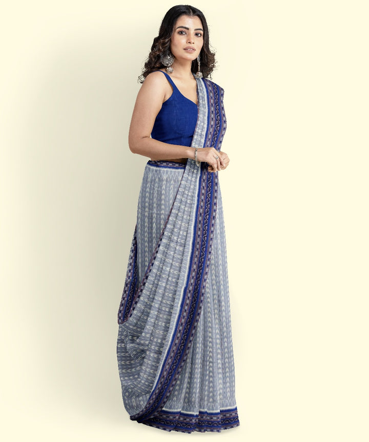 Grey navy blue cotton handwoven sambalpuri saree