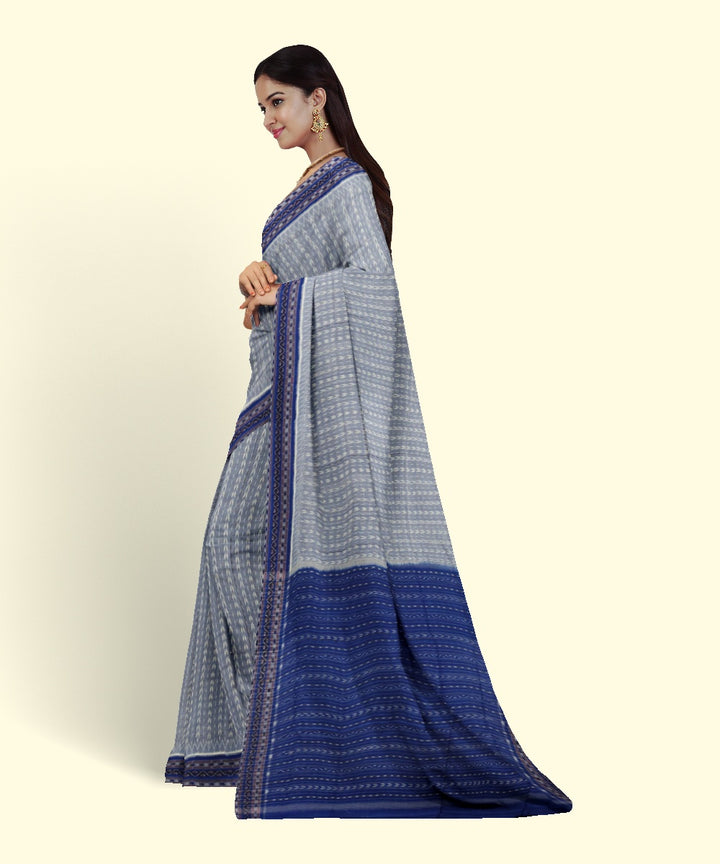 Grey navy blue cotton handwoven sambalpuri saree