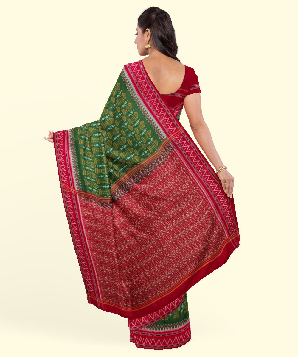 Olive green red handwoven cotton sambalpuri saree