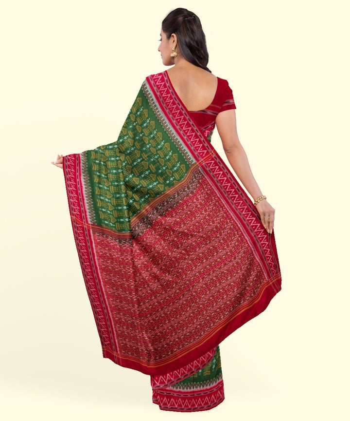 Olive green red handwoven cotton sambalpuri saree