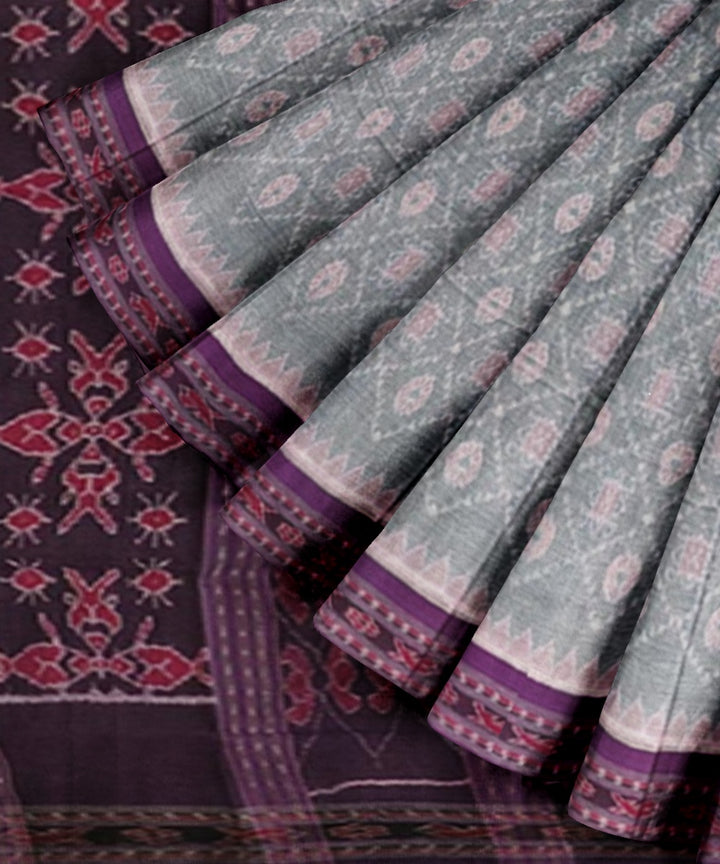 Grey coffee cotton handwoven sambalpuri saree