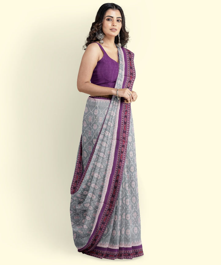 Grey coffee cotton handwoven sambalpuri saree