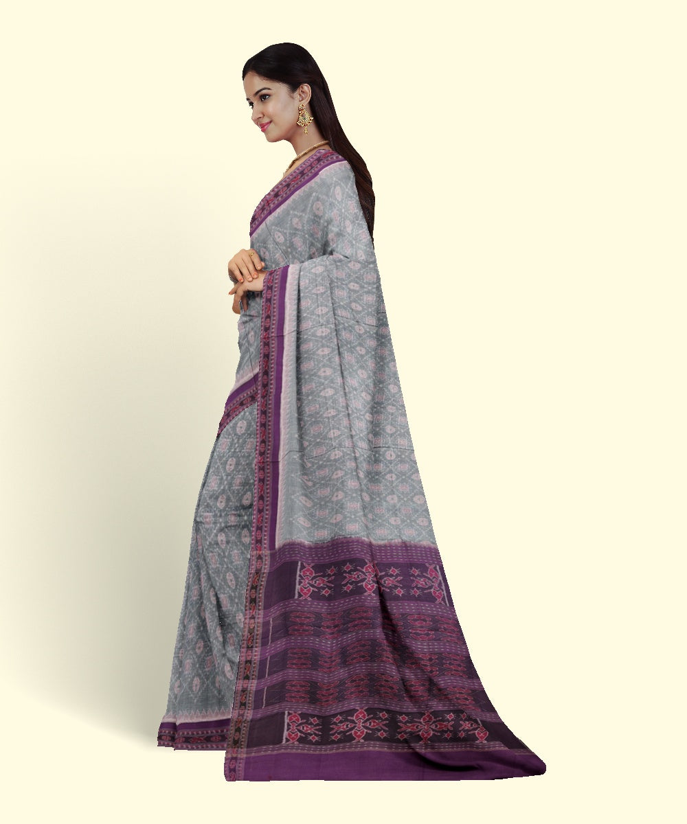 Grey coffee cotton handwoven sambalpuri saree