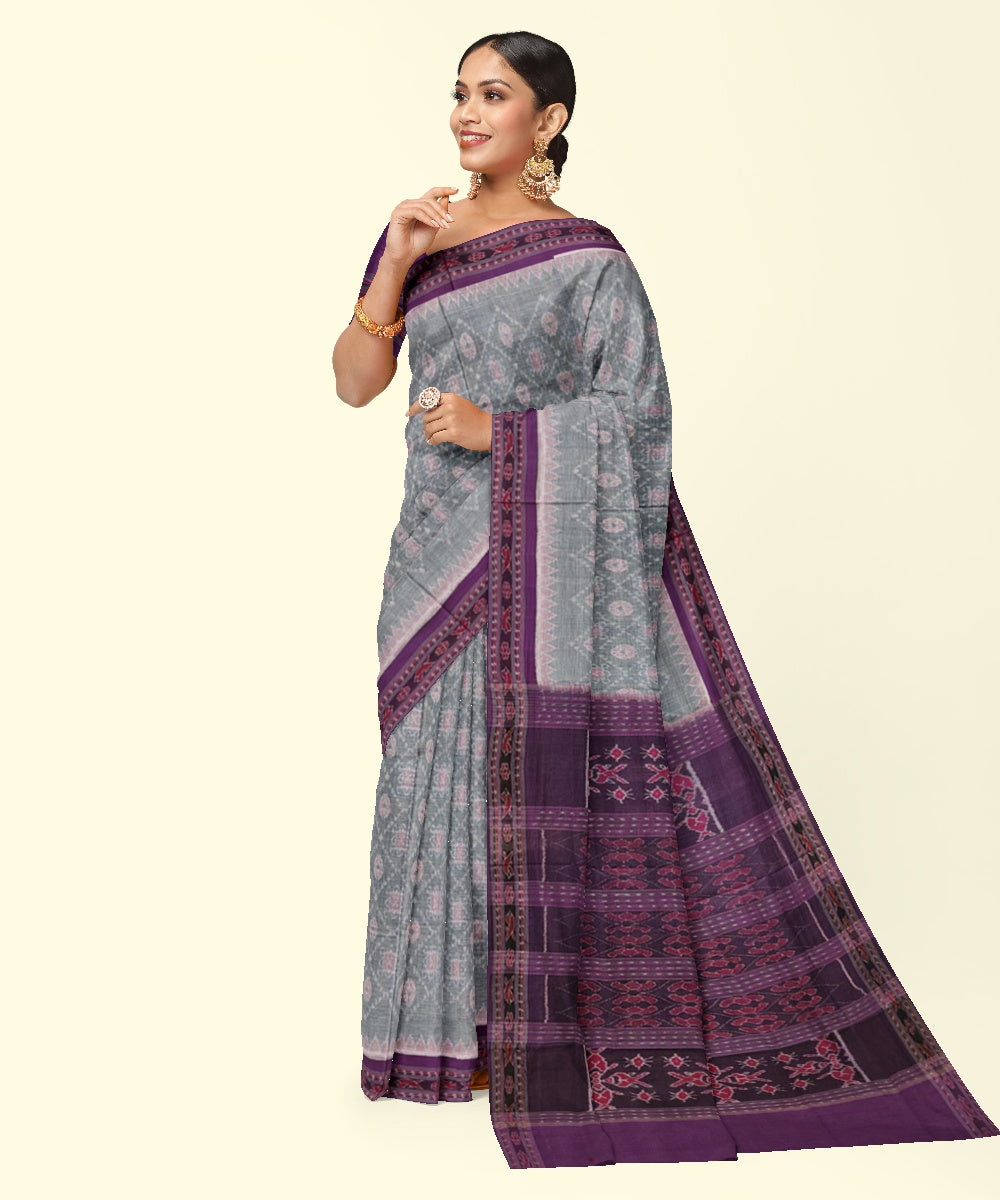 Grey coffee cotton handwoven sambalpuri saree