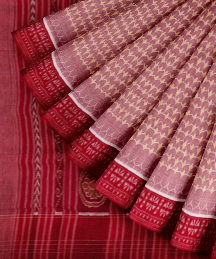 Brick red red cotton handwoven sambalpuri saree