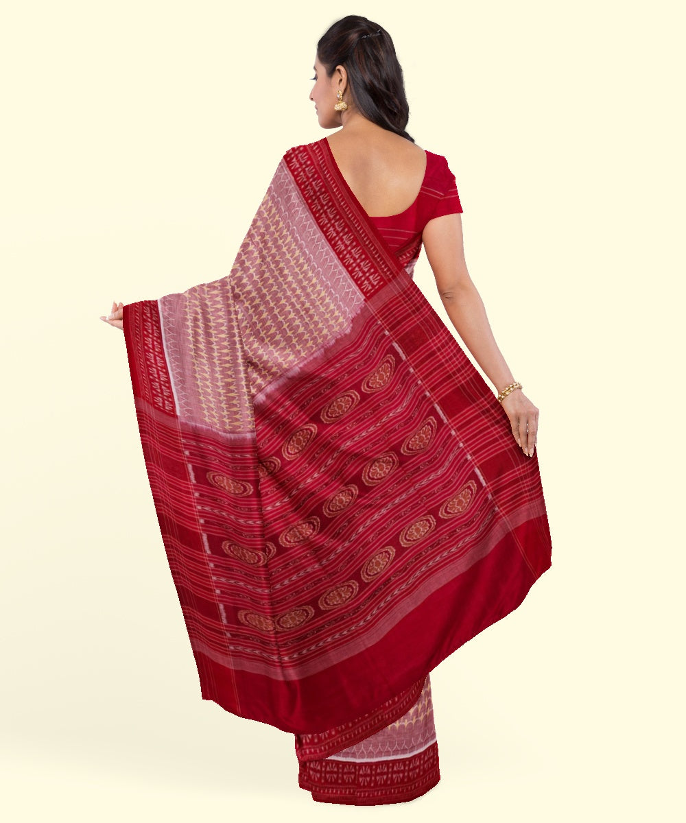 Brick red red cotton handwoven sambalpuri saree