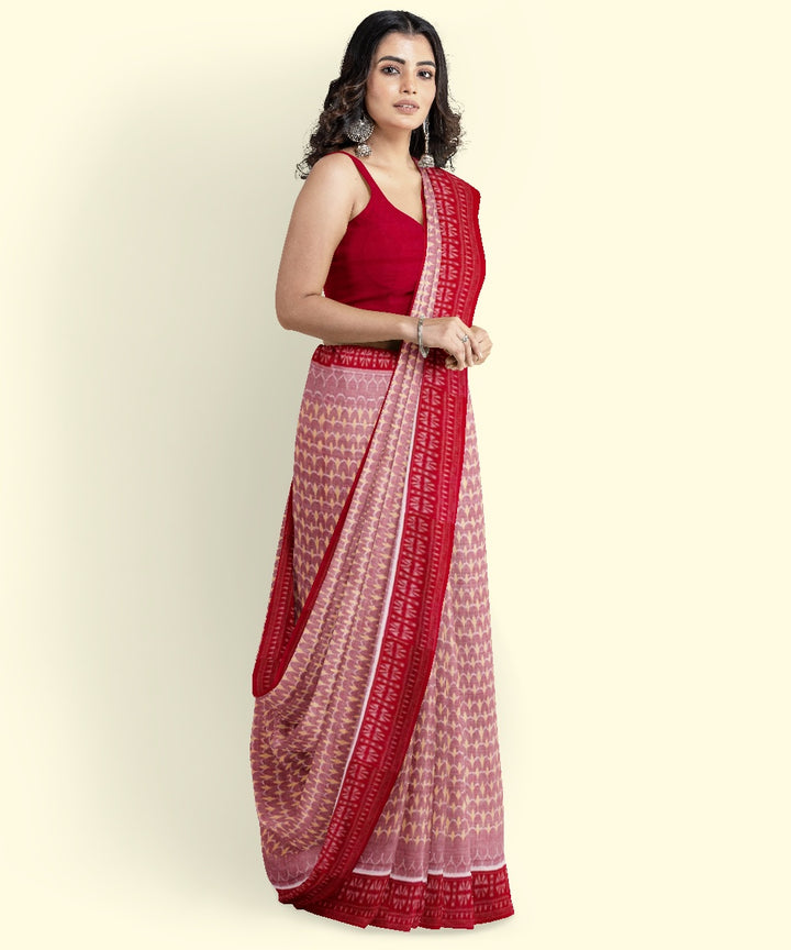 Brick red red cotton handwoven sambalpuri saree