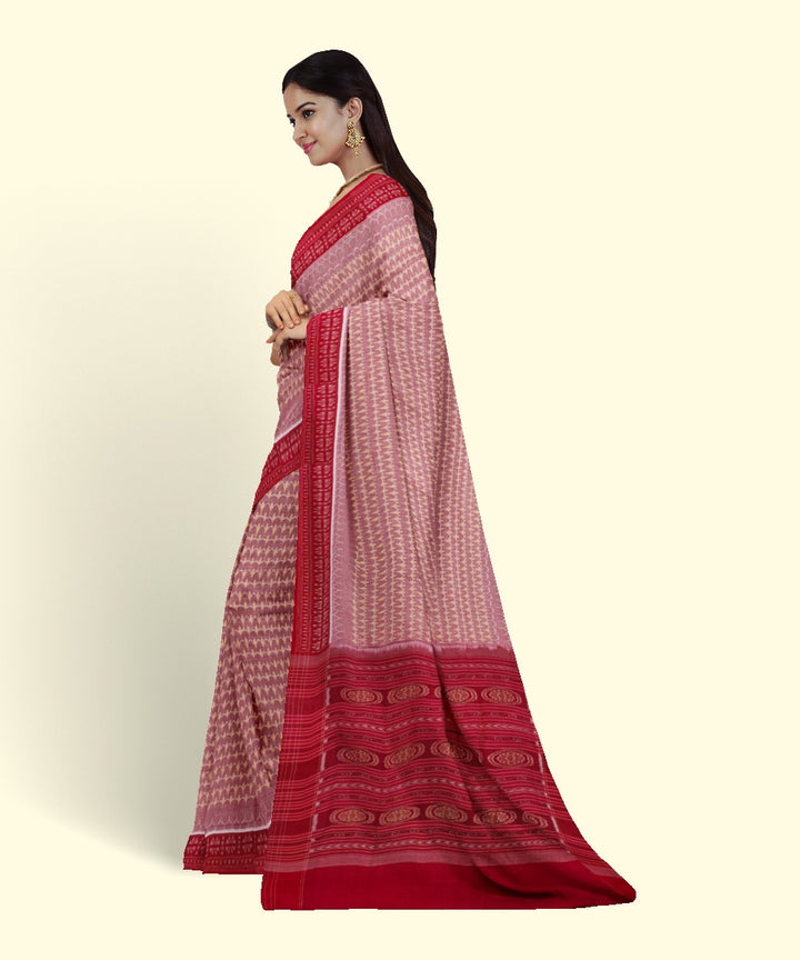 Brick red red cotton handwoven sambalpuri saree
