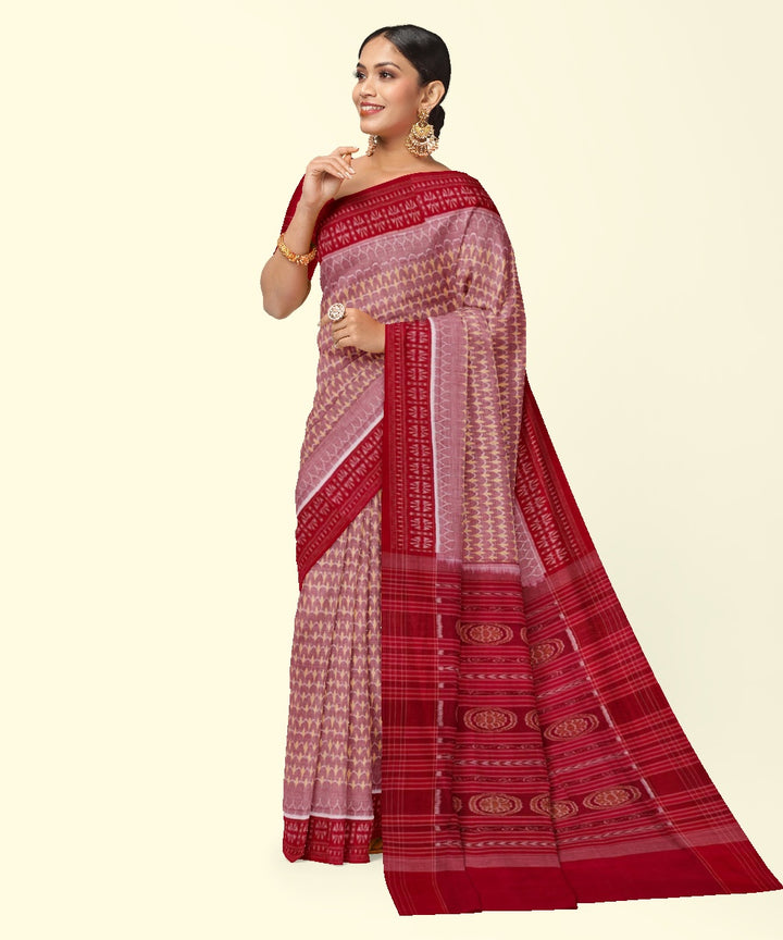 Brick red red cotton handwoven sambalpuri saree