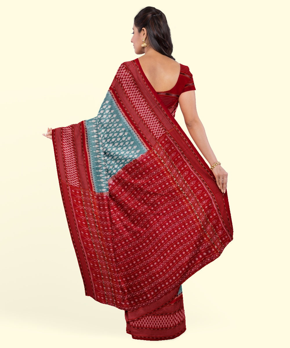 Light green red cotton handwoven sambalpuri saree
