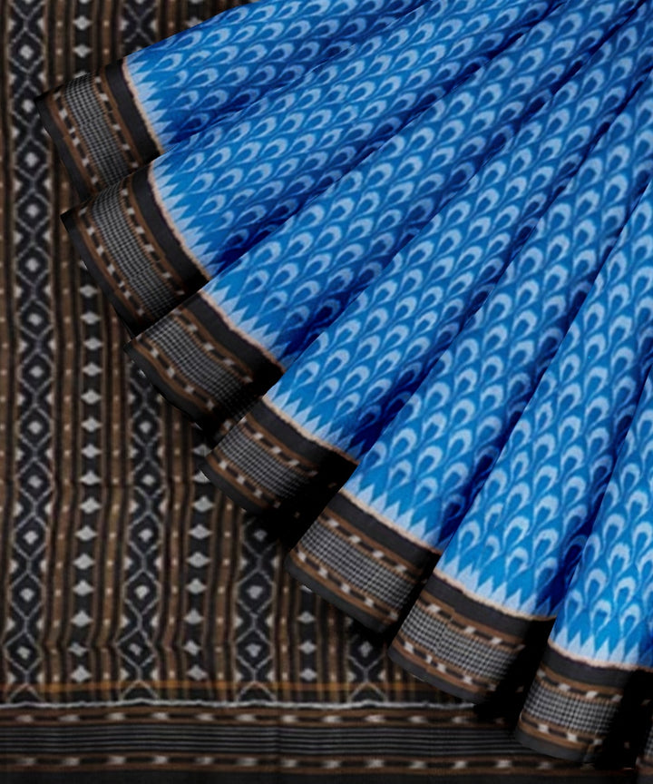 Sky blue black cotton handwoven sambalpuri saree