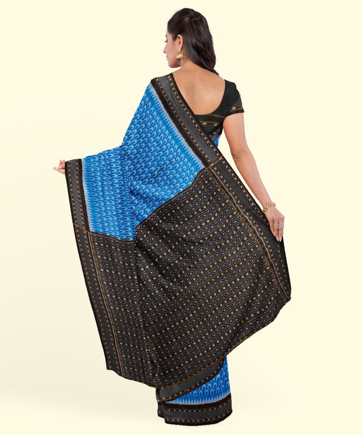 Sky blue black cotton handwoven sambalpuri saree
