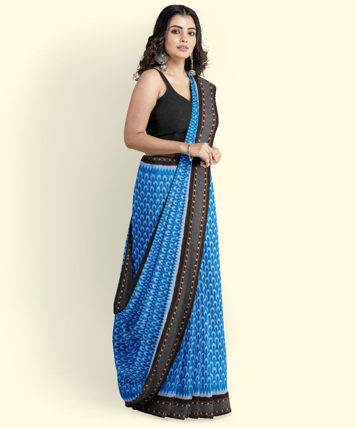 Sky blue black cotton handwoven sambalpuri saree