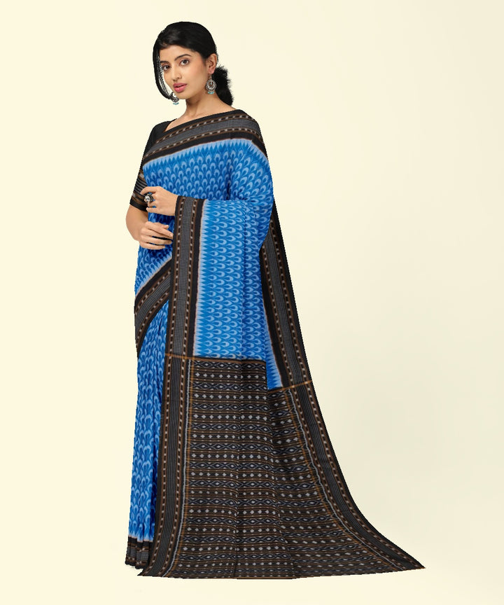 Sky blue black cotton handwoven sambalpuri saree