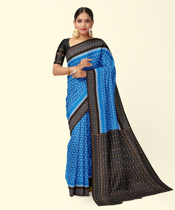Sky blue black cotton handwoven sambalpuri saree