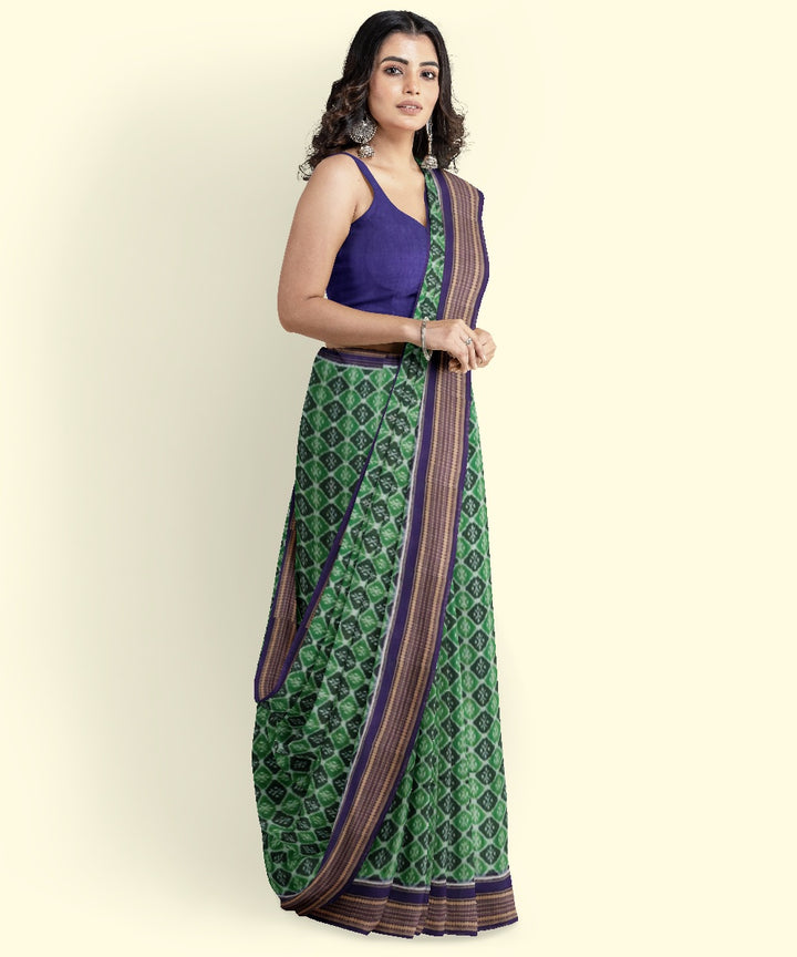 Green blue cotton handwoven sambalpuri saree