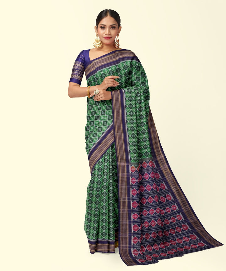 Green blue cotton handwoven sambalpuri saree