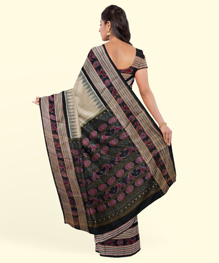 Beige coffee cotton handwoven sambalpuri saree