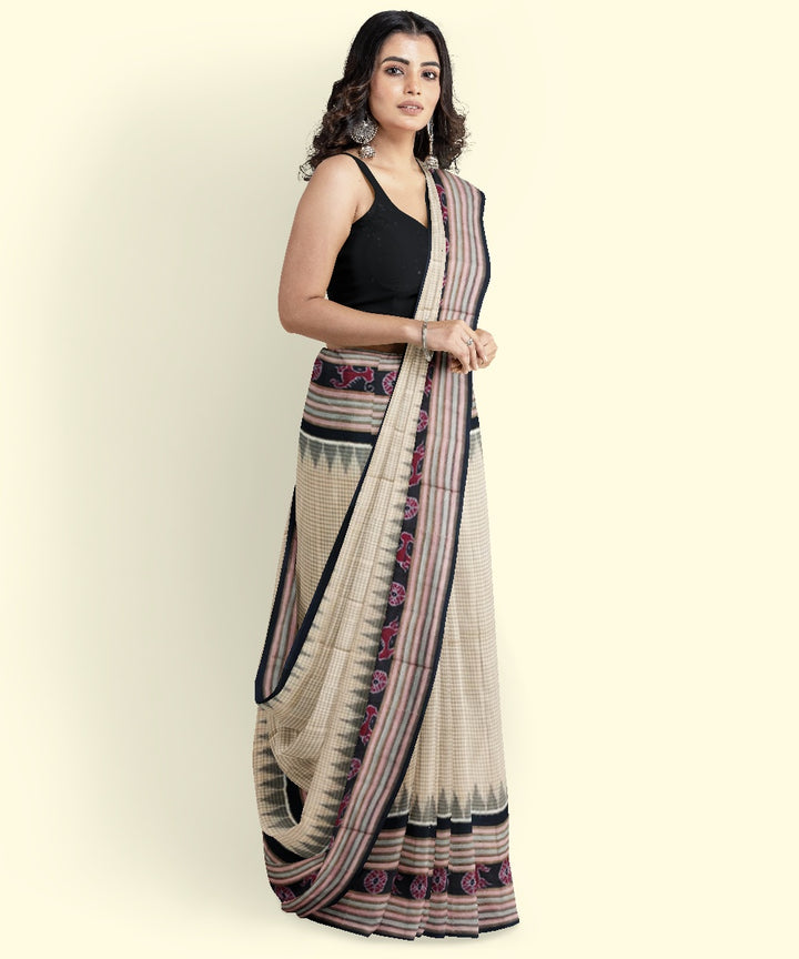 Beige coffee cotton handwoven sambalpuri saree