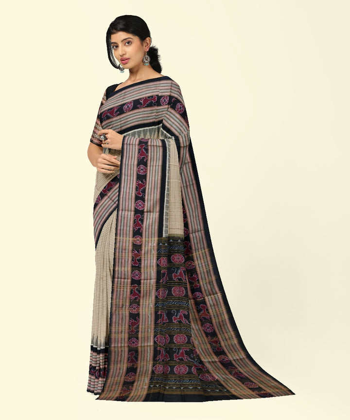 Beige coffee cotton handwoven sambalpuri saree