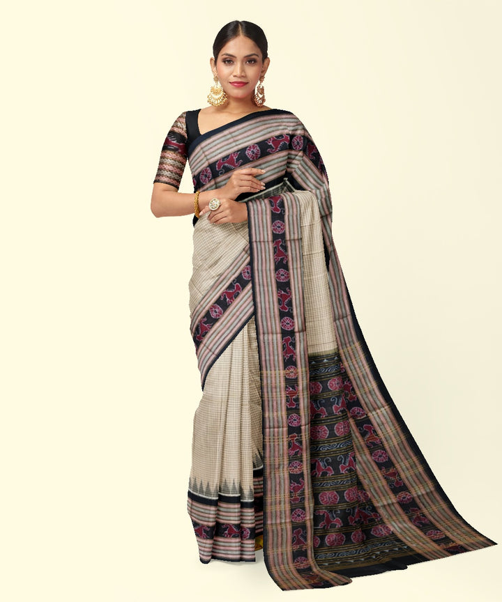 Beige coffee cotton handwoven sambalpuri saree