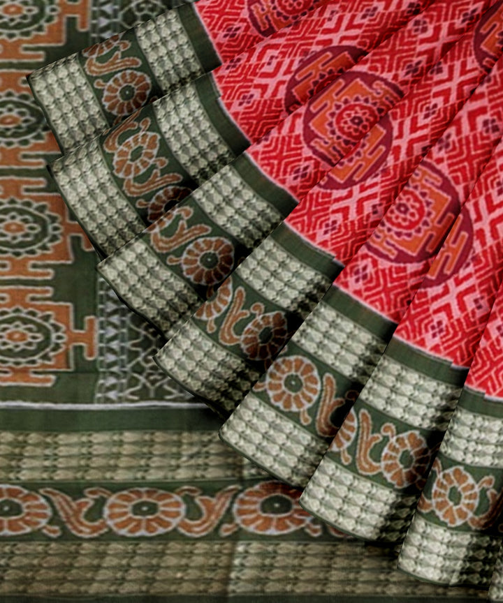 Rust mehendi cotton handwoven sambalpuri saree
